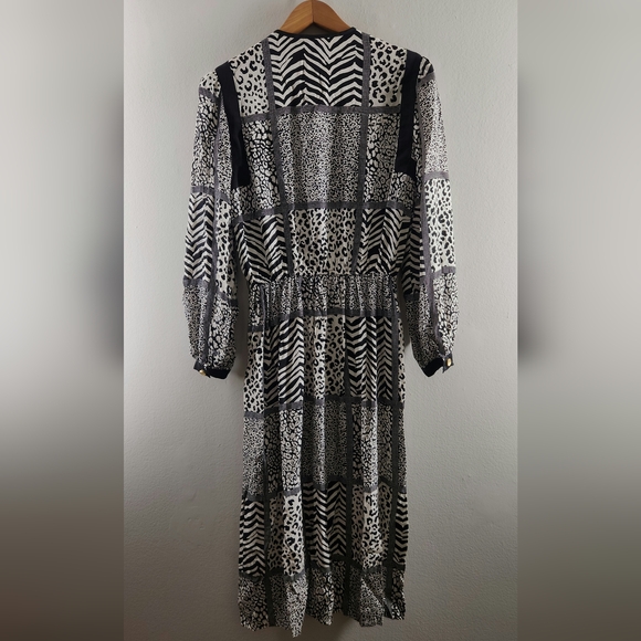Anne Crimmins For Umi Collections 100% Silk B & W Animal Print Geometric Dress - Picture 8 of 11